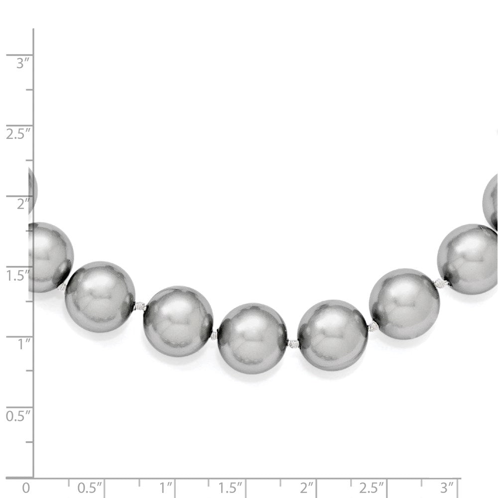 Sterling Silver Majestik Rhodium-Plated 12-13mm Grey Imitation Shell Pearl Hand-Knotted Necklace