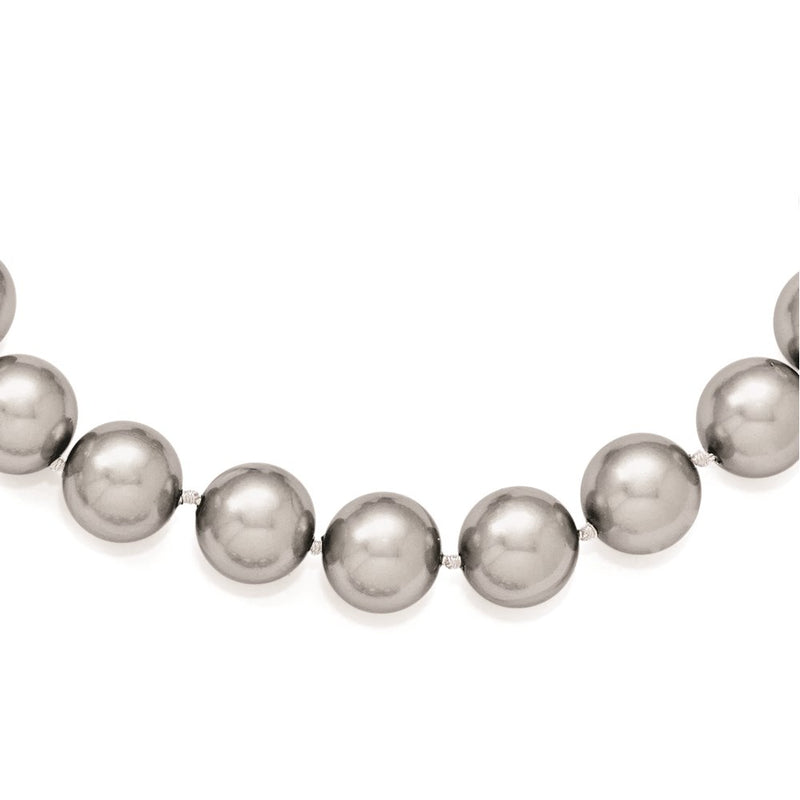Sterling Silver Majestik Rhodium-Plated 12-13mm Grey Imitation Shell Pearl Hand-Knotted Necklace