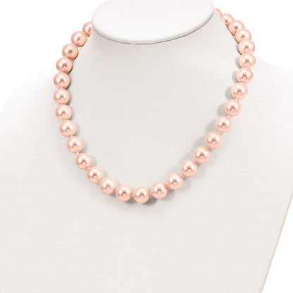 Sterling Silver Majestik Rhodium-Plated 12-13mm Pink Imitation Shell Pearl Hand-Knotted Necklace