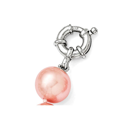 Sterling Silver Majestik Rhodium-Plated 12-13mm Pink Imitation Shell Pearl Hand-Knotted Necklace