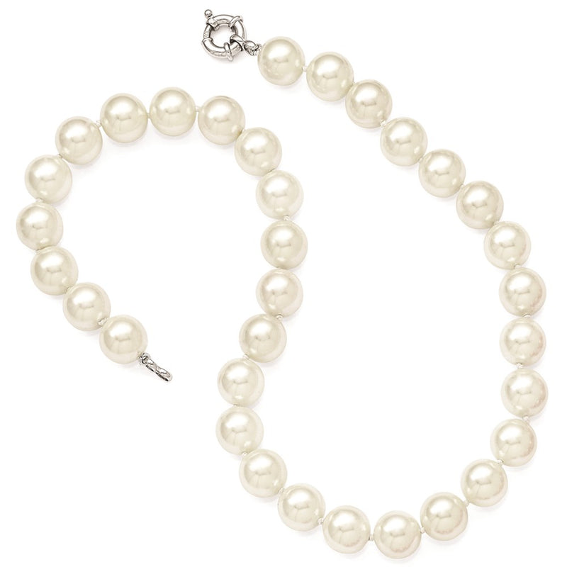 Sterling Silver Majestik Rhodium-Plated 12-13mm White Imitation Shell Pearl Hand-Knotted Necklace