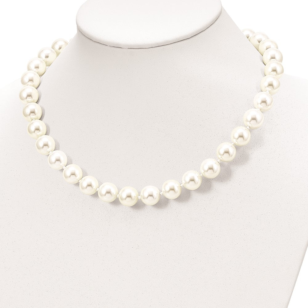 Sterling Silver Majestik Rhodium-Plated 12-13mm White Imitation Shell Pearl Hand-Knotted Necklace