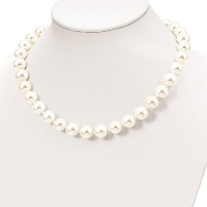 Sterling Silver Majestik Rhodium-Plated 12-13mm White Imitation Shell Pearl Hand-Knotted Necklace