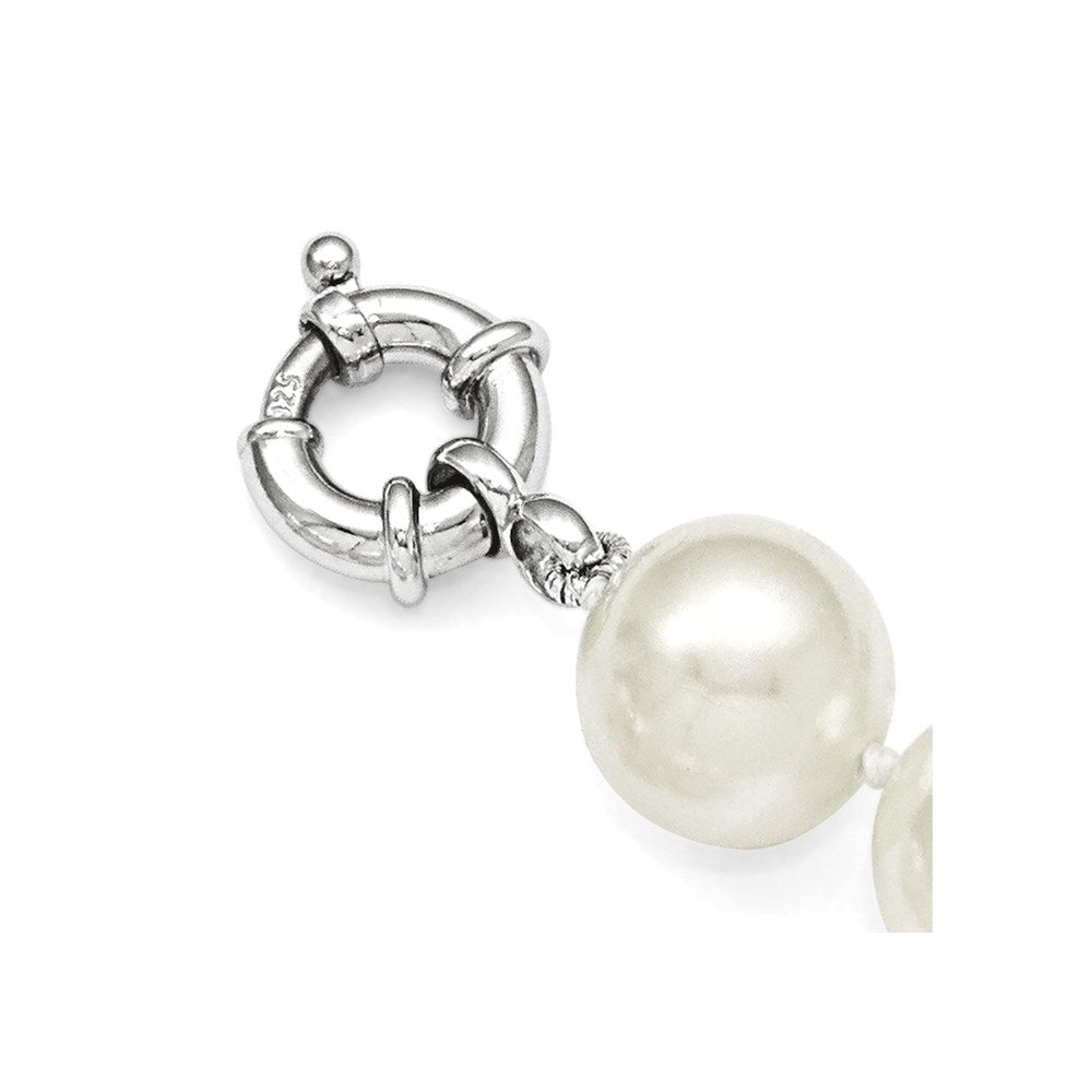 Sterling Silver Majestik Rhodium-Plated 12-13mm White Imitation Shell Pearl Hand-Knotted Necklace
