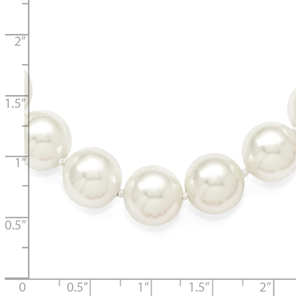Sterling Silver Majestik Rhodium-Plated 12-13mm White Imitation Shell Pearl Hand-Knotted Necklace