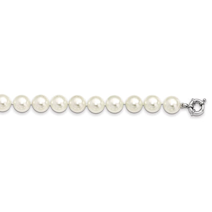 Sterling Silver Majestik Rhodium-Plated 12-13mm White Imitation Shell Pearl Hand-Knotted Necklace