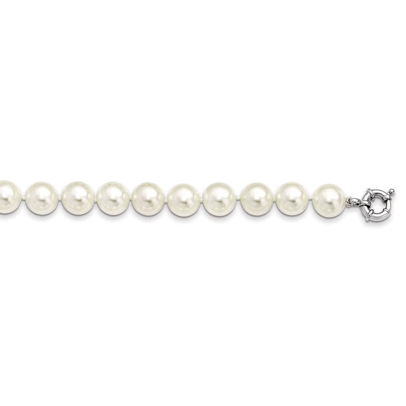 Sterling Silver Majestik Rhodium-Plated 12-13mm White Imitation Shell Pearl Hand-Knotted Necklace