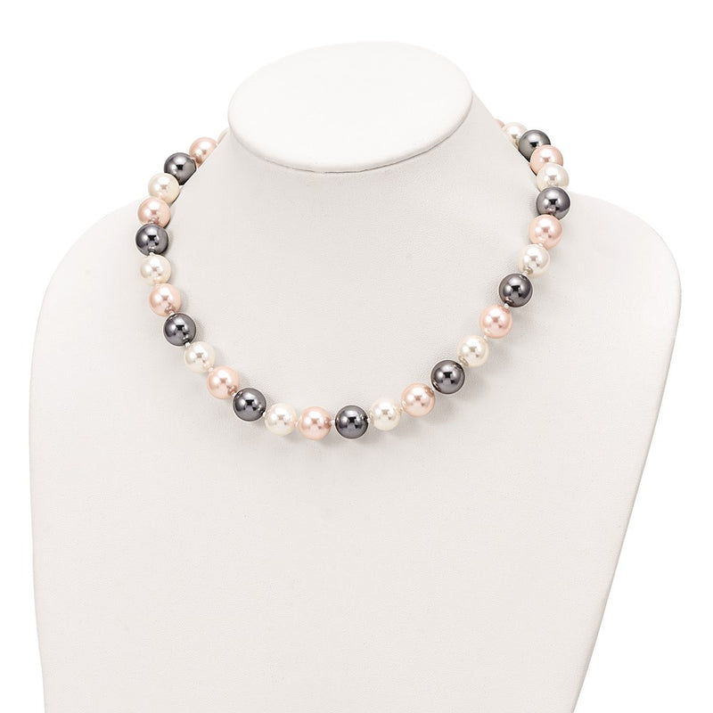 Sterling Silver Majestik Rhodium-Plated 12-13mm Multi-Color Imitation Shell Pearl Hand-Knotted Necklace