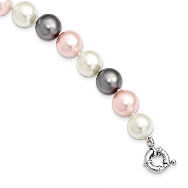 Sterling Silver Majestik Rhodium-Plated 12-13mm Multi-Color Imitation Shell Pearl Hand-Knotted Necklace