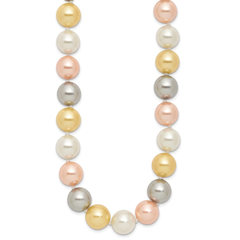 Sterling Silver Majestik Rhodium-Plated 12-13mm Multi-Color Imitation Shell Pearl Hand-Knotted Necklace