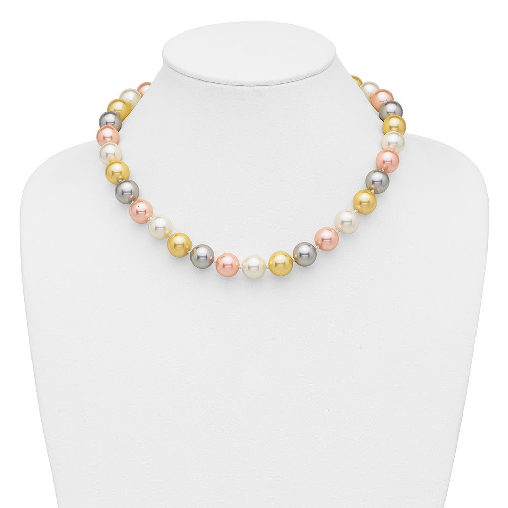 Sterling Silver Majestik Rhodium-Plated 12-13mm Multi-Color Imitation Shell Pearl Hand-Knotted Necklace