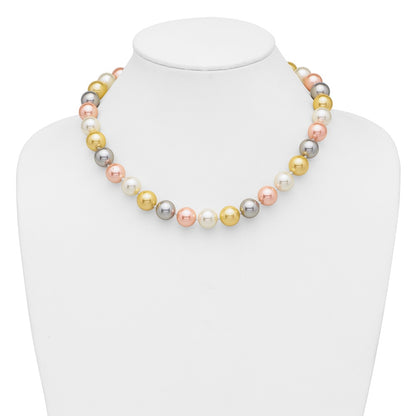 Sterling Silver Majestik Rhodium-Plated 12-13mm Multi-Color Imitation Shell Pearl Hand-Knotted Necklace