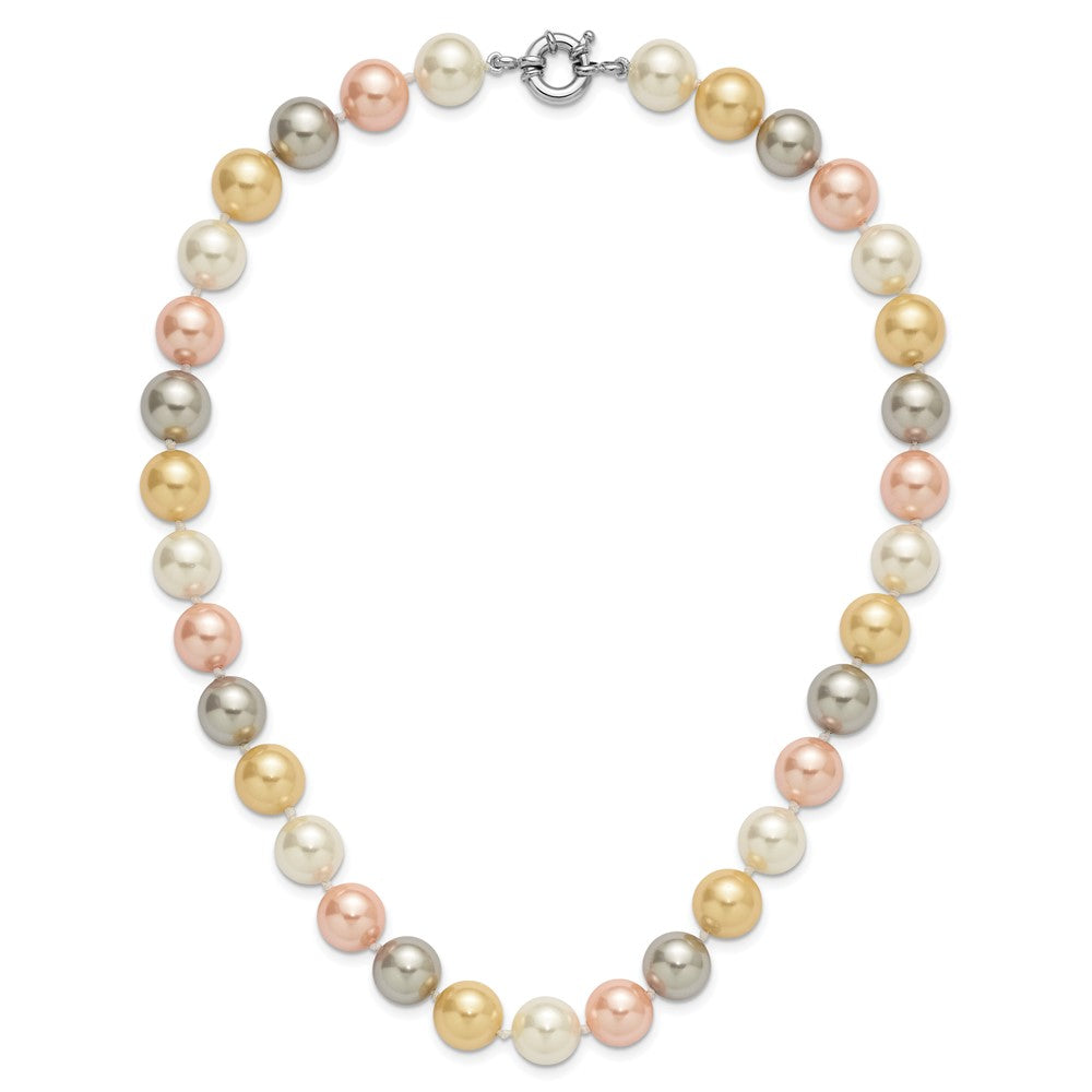 Sterling Silver Majestik Rhodium-Plated 12-13mm Multi-Color Imitation Shell Pearl Hand-Knotted Necklace