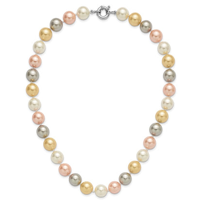 Sterling Silver Majestik Rhodium-Plated 12-13mm Multi-Color Imitation Shell Pearl Hand-Knotted Necklace