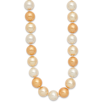 Sterling Silver Majestik Rhodium-Plated 12-13mm Yellow And White Imitation Shell Pearl Hand-Knotted Necklace