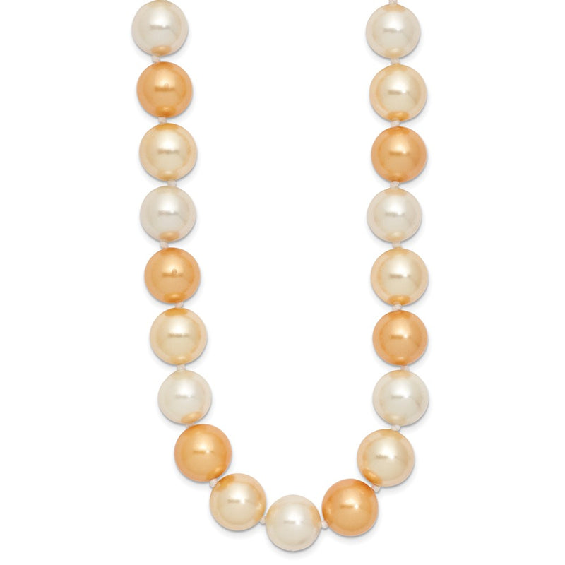 Sterling Silver Majestik Rhodium-Plated 12-13mm Yellow And White Imitation Shell Pearl Hand-Knotted Necklace