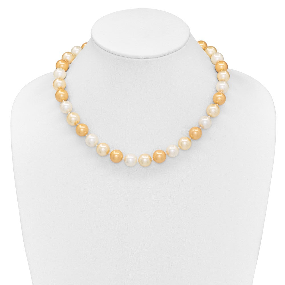 Sterling Silver Majestik Rhodium-Plated 12-13mm Yellow And White Imitation Shell Pearl Hand-Knotted Necklace