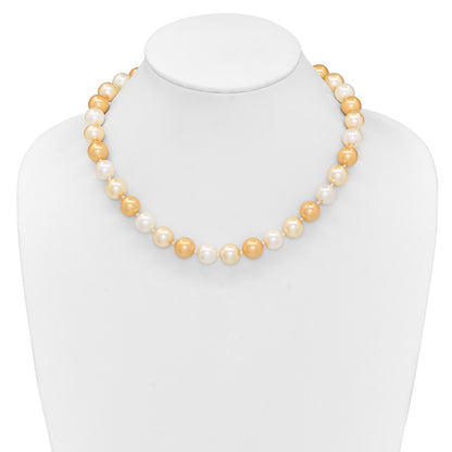 Sterling Silver Majestik Rhodium-Plated 12-13mm Yellow And White Imitation Shell Pearl Hand-Knotted Necklace