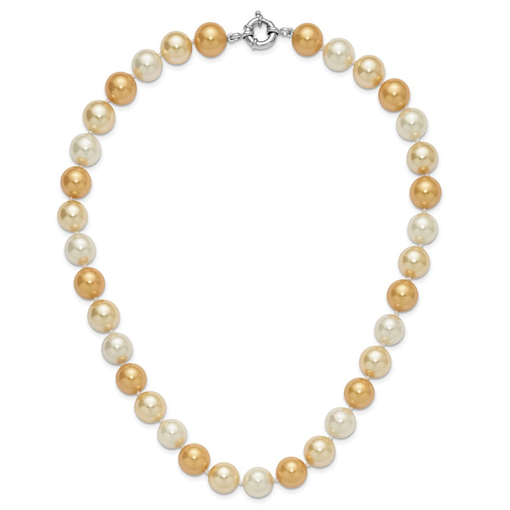 Sterling Silver Majestik Rhodium-Plated 12-13mm Yellow And White Imitation Shell Pearl Hand-Knotted Necklace