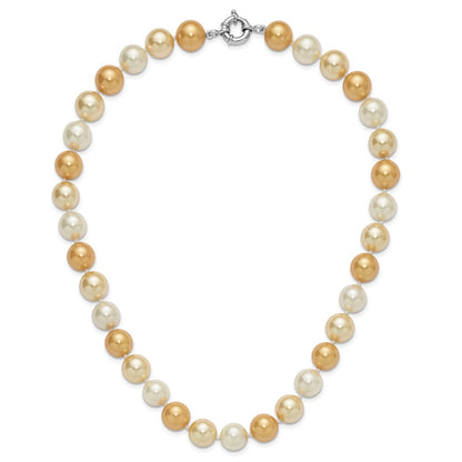 Sterling Silver Majestik Rhodium-Plated 12-13mm Yellow And White Imitation Shell Pearl Hand-Knotted Necklace