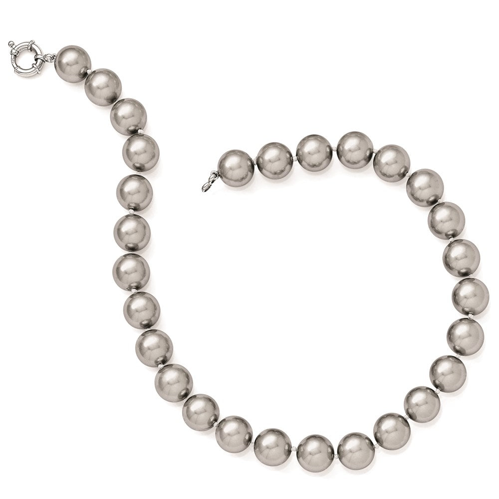 Sterling Silver Majestik Rhodium-Plated 14-15mm Grey Imitation Shell Pearl Hand-Knotted Necklace