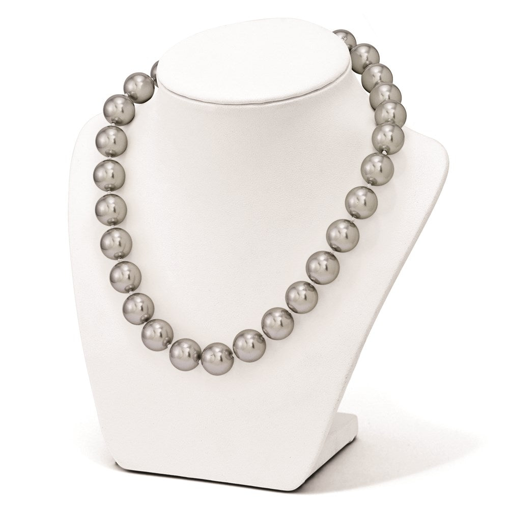 Sterling Silver Majestik Rhodium-Plated 14-15mm Grey Imitation Shell Pearl Hand-Knotted Necklace