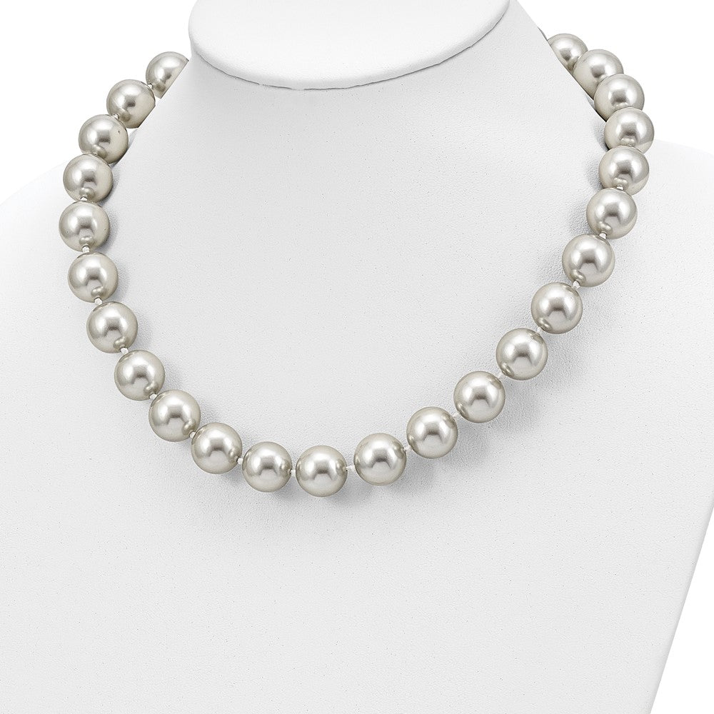 Sterling Silver Majestik Rhodium-Plated 14-15mm Grey Imitation Shell Pearl Hand-Knotted Necklace