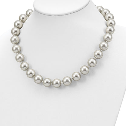 Sterling Silver Majestik Rhodium-Plated 14-15mm Grey Imitation Shell Pearl Hand-Knotted Necklace