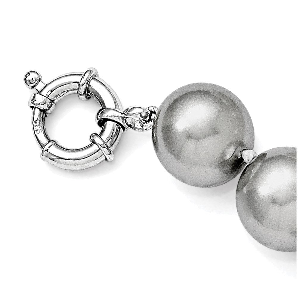 Sterling Silver Majestik Rhodium-Plated 14-15mm Grey Imitation Shell Pearl Hand-Knotted Necklace