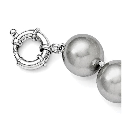 Sterling Silver Majestik Rhodium-Plated 14-15mm Grey Imitation Shell Pearl Hand-Knotted Necklace