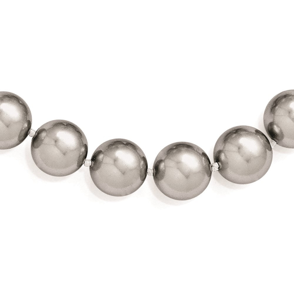 Sterling Silver Majestik Rhodium-Plated 14-15mm Grey Imitation Shell Pearl Hand-Knotted Necklace