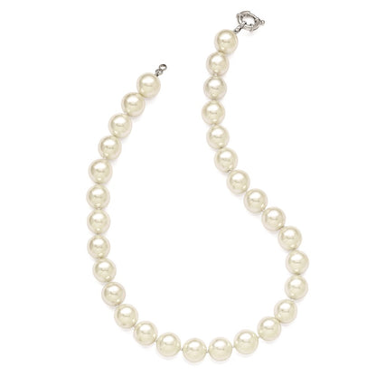 Sterling Silver Majestik Rhodium-Plated 14-15mm White Imitation Shell Pearl Hand-Knotted Necklace