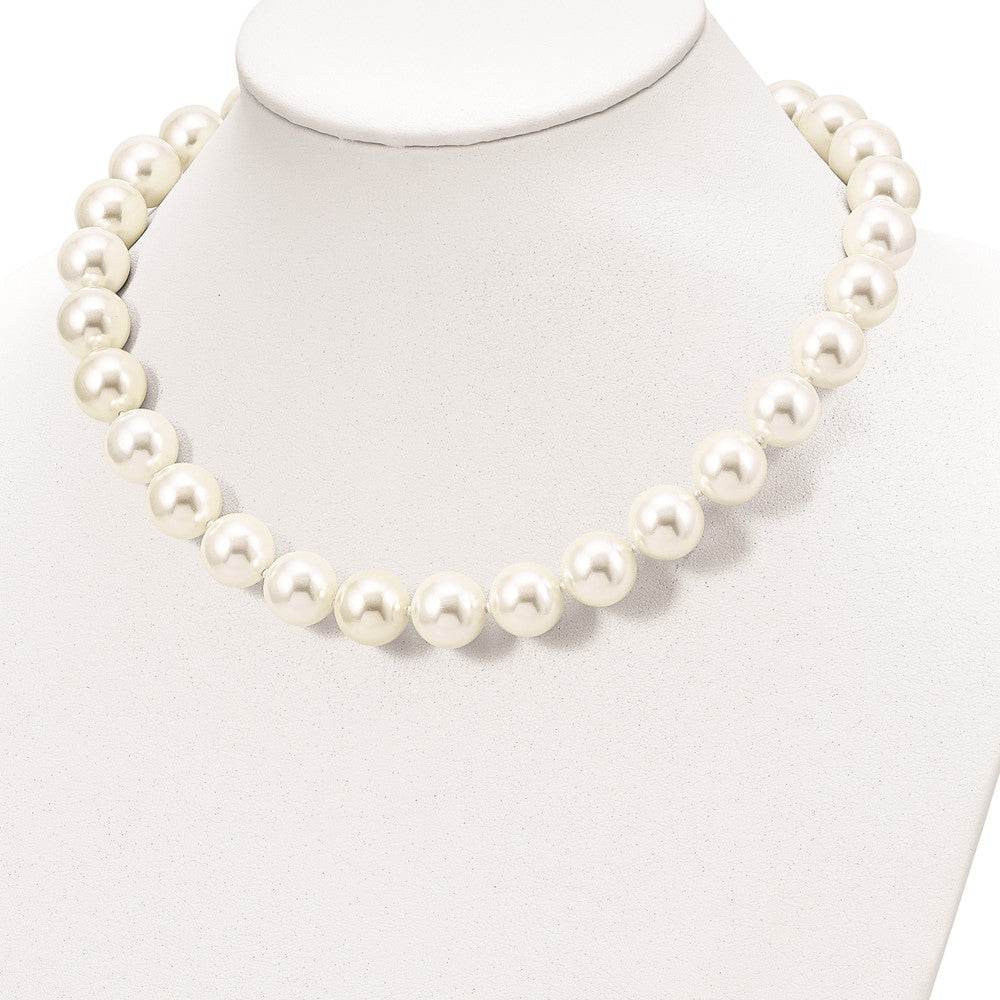 Sterling Silver Majestik Rhodium-Plated 14-15mm White Imitation Shell Pearl Hand-Knotted Necklace