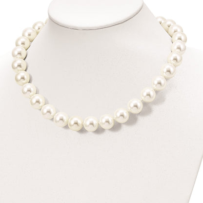 Sterling Silver Majestik Rhodium-Plated 14-15mm White Imitation Shell Pearl Hand-Knotted Necklace