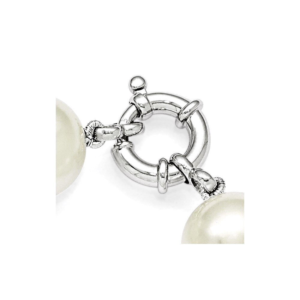 Sterling Silver Majestik Rhodium-Plated 14-15mm White Imitation Shell Pearl Hand-Knotted Necklace