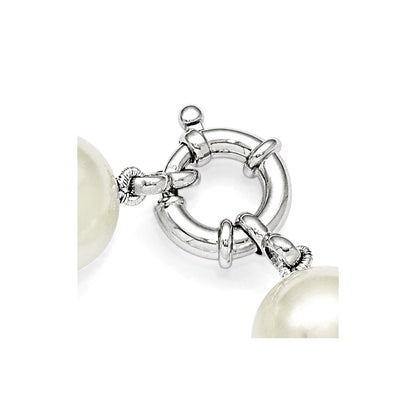 Sterling Silver Majestik Rhodium-Plated 14-15mm White Imitation Shell Pearl Hand-Knotted Necklace