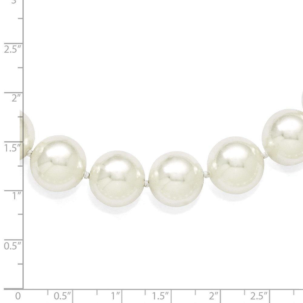 Sterling Silver Majestik Rhodium-Plated 14-15mm White Imitation Shell Pearl Hand-Knotted Necklace