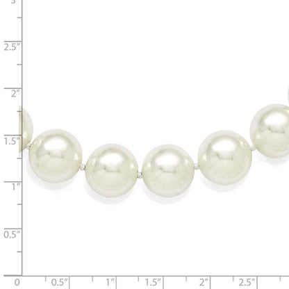Sterling Silver Majestik Rhodium-Plated 14-15mm White Imitation Shell Pearl Hand-Knotted Necklace