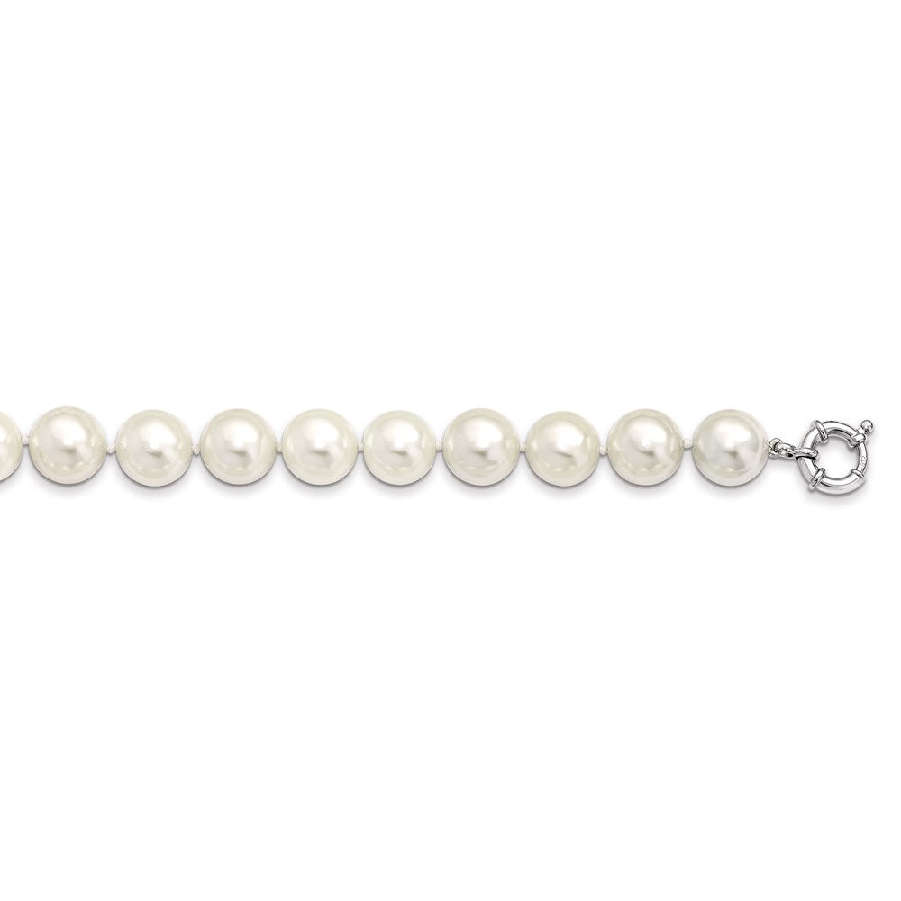 Sterling Silver Majestik Rhodium-Plated 14-15mm White Imitation Shell Pearl Hand-Knotted Necklace