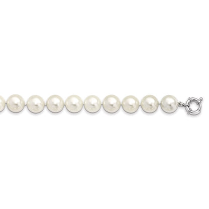 Sterling Silver Majestik Rhodium-Plated 14-15mm White Imitation Shell Pearl Hand-Knotted Necklace