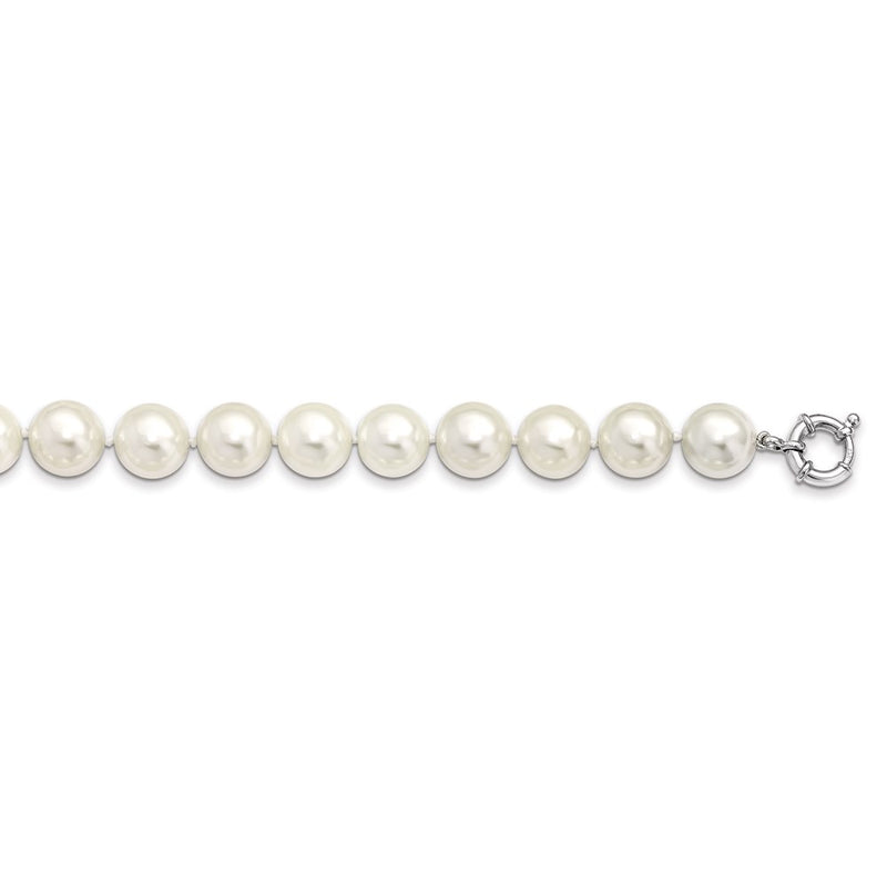 Sterling Silver Majestik Rhodium-Plated 14-15mm White Imitation Shell Pearl Hand-Knotted Necklace