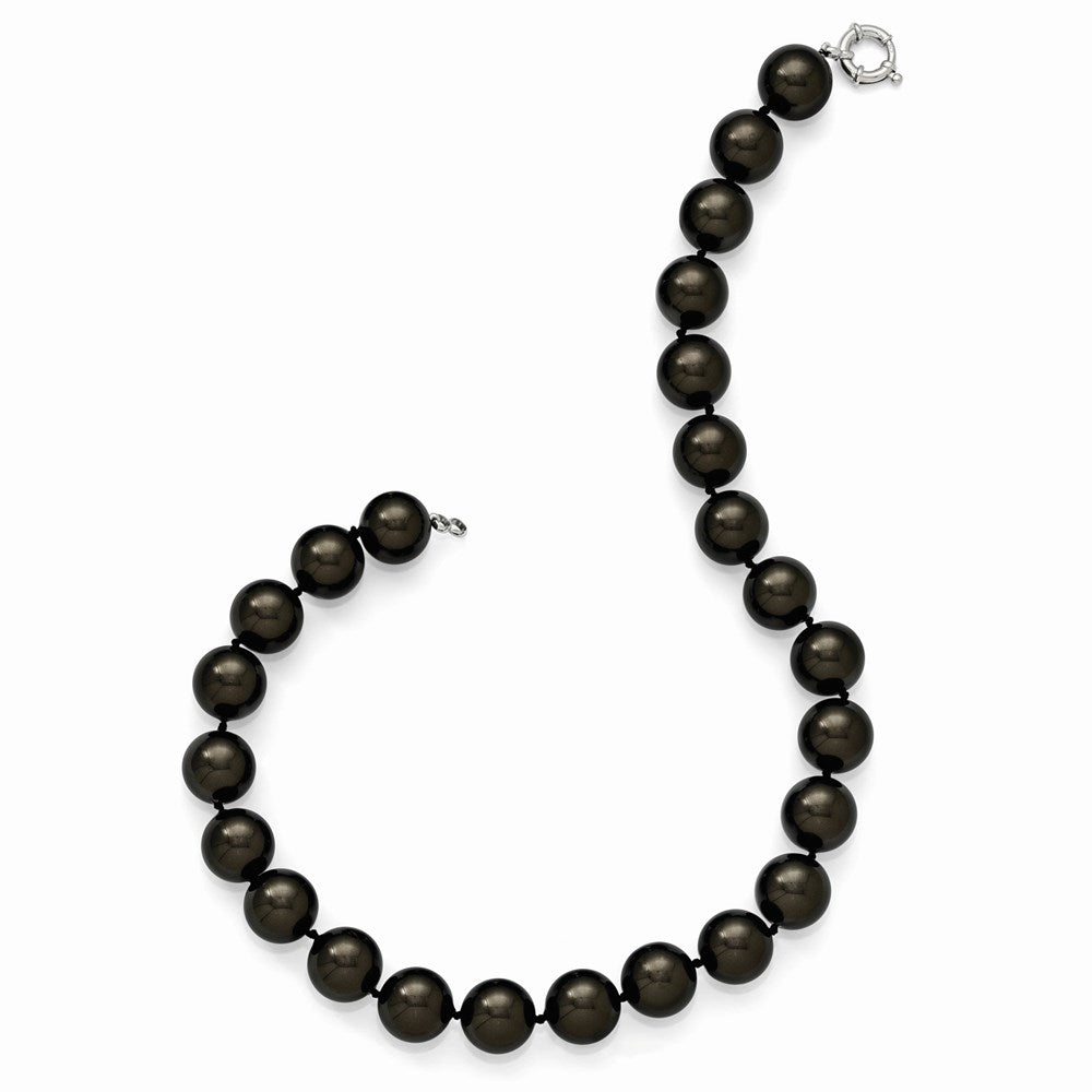 Sterling Silver S Majestik Rh-Pl 16-17mm Blk Imitat Shell Pearl Hand Knotted Neckl