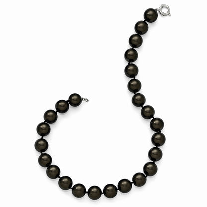 Sterling Silver S Majestik Rh-Pl 16-17mm Blk Imitat Shell Pearl Hand Knotted Neckl