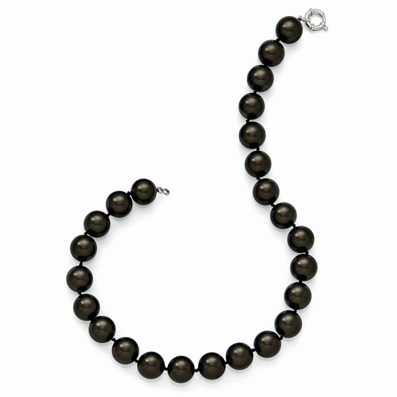 Sterling Silver S Majestik Rh-Pl 16-17mm Blk Imitat Shell Pearl Hand Knotted Neckl