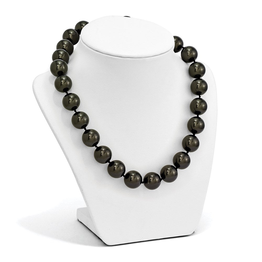 Sterling Silver S Majestik Rh-Pl 16-17mm Blk Imitat Shell Pearl Hand Knotted Neckl