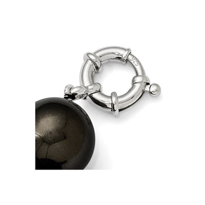 Sterling Silver S Majestik Rh-Pl 16-17mm Blk Imitat Shell Pearl Hand Knotted Neckl