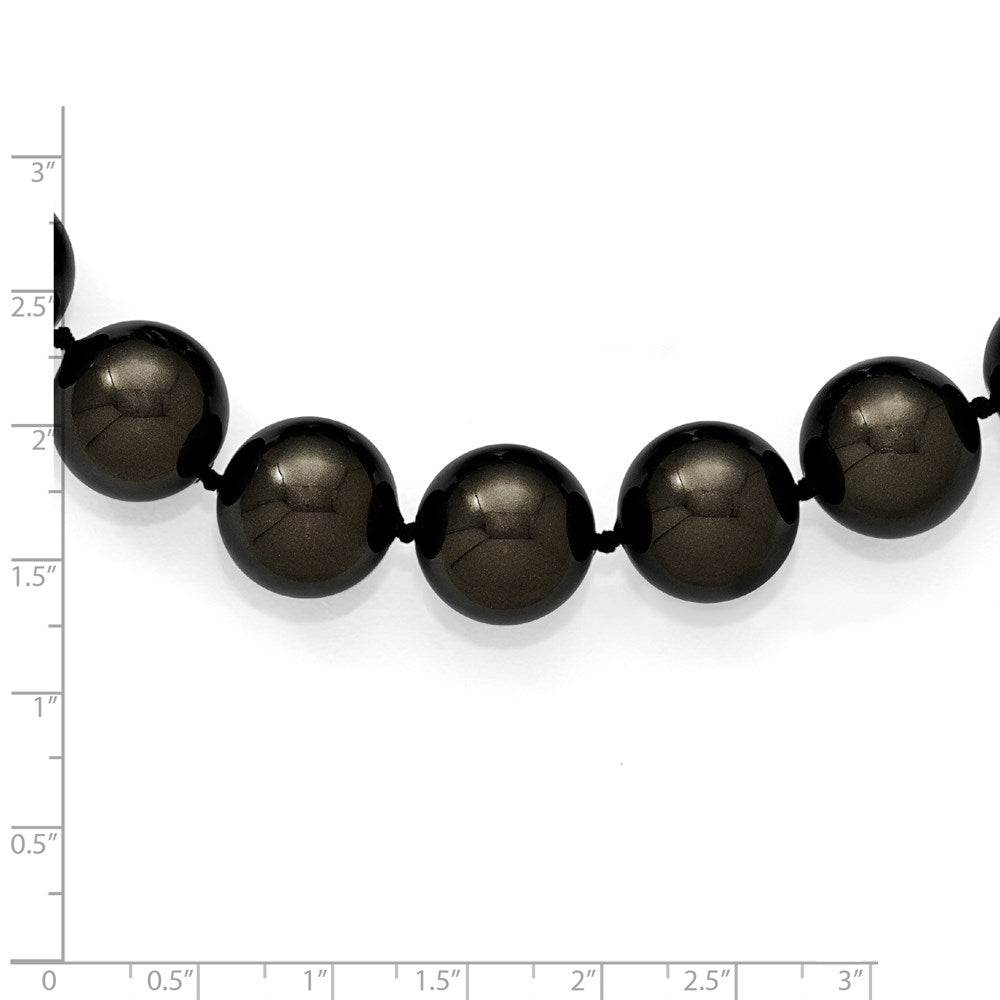 Sterling Silver S Majestik Rh-Pl 16-17mm Blk Imitat Shell Pearl Hand Knotted Neckl