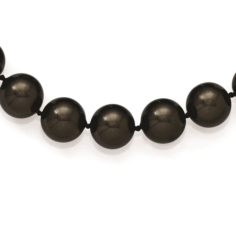 Sterling Silver S Majestik Rh-Pl 16-17mm Blk Imitat Shell Pearl Hand Knotted Neckl