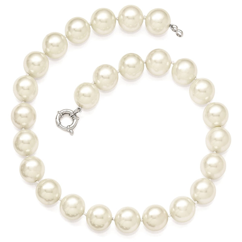 Sterling Silver Majestik Rhodium-Plated 16-17mm White Imitation Shell Pearl Hand-Knotted Necklace