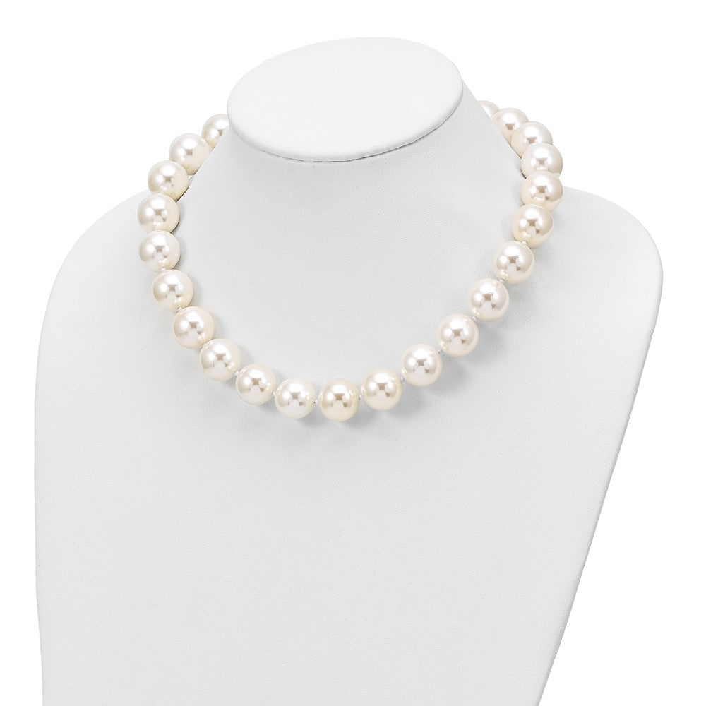 Sterling Silver Majestik Rhodium-Plated 16-17mm White Imitation Shell Pearl Hand-Knotted Necklace